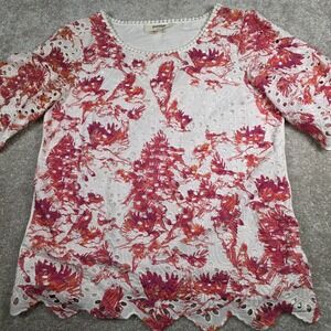 Porridge‎ Anthropologie Blouse Top Womens Size S Red White Arber Eyelet Floral